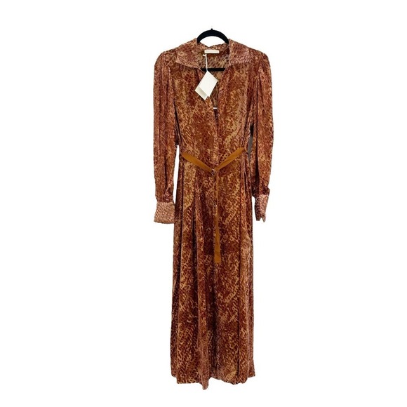 Ulla Johnson Thalia Long Sleeve Velvet Burnout Shirtdress Sienna Size 6 NWT - Picture 9 of 13